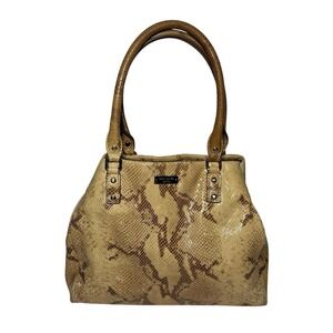 Kate Spade Python Snake Print Leather Shoulder Satchel Bag Tan Gold Hardware